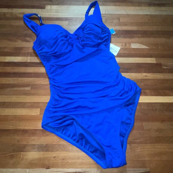 BLEU BY ROD BEATTIE Kore Shirred Bandeau One-Piece Swimsuit blue Size 4 - Picture 1 of 11